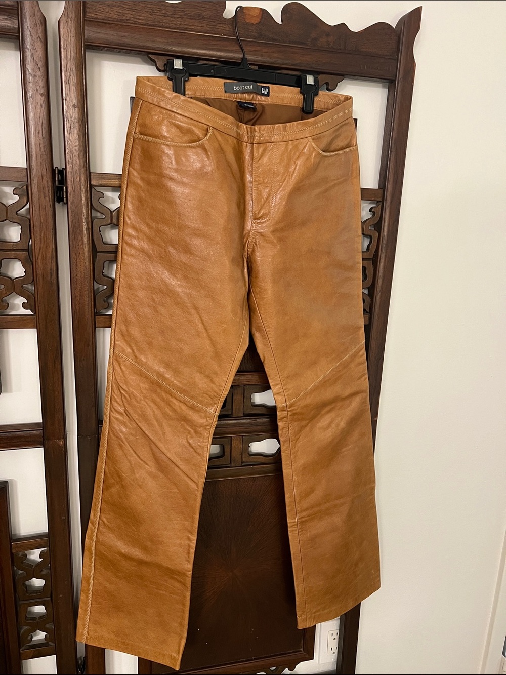 Women’s Tan Genuine Leather Wide-Leg Jeans - Boot Cut Style
